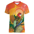 Eastern Rosella Australia Women V-Neck T-Shirt Banksia Aboriginal Art - Aussie Hoodie