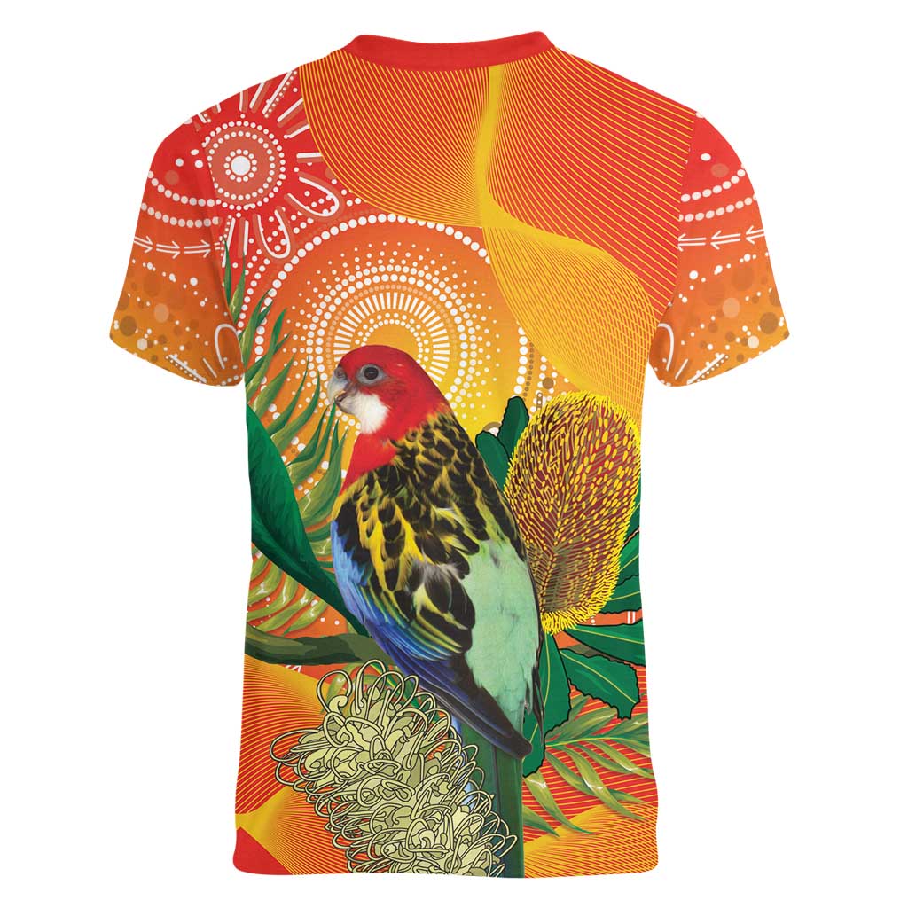 Eastern Rosella Australia Women V-Neck T-Shirt Banksia Aboriginal Art - Aussie Hoodie