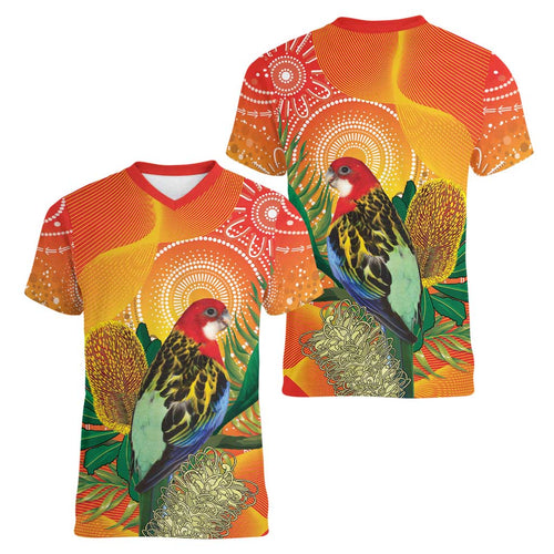 Eastern Rosella Australia Women V-Neck T-Shirt Banksia Aboriginal Art - Aussie Hoodie