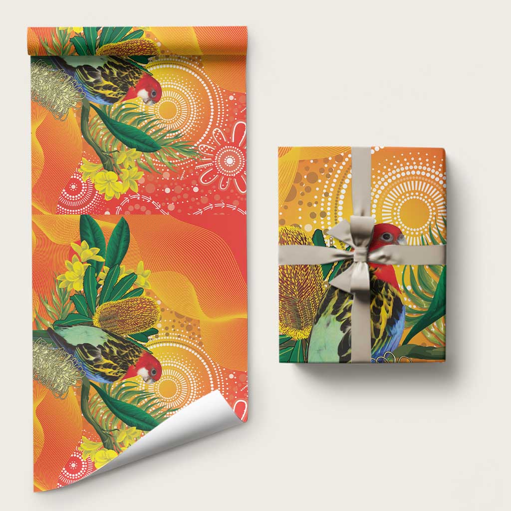 Eastern Rosella Australia Wrapping Paper Banksia Aboriginal Art - Aussie Hoodie