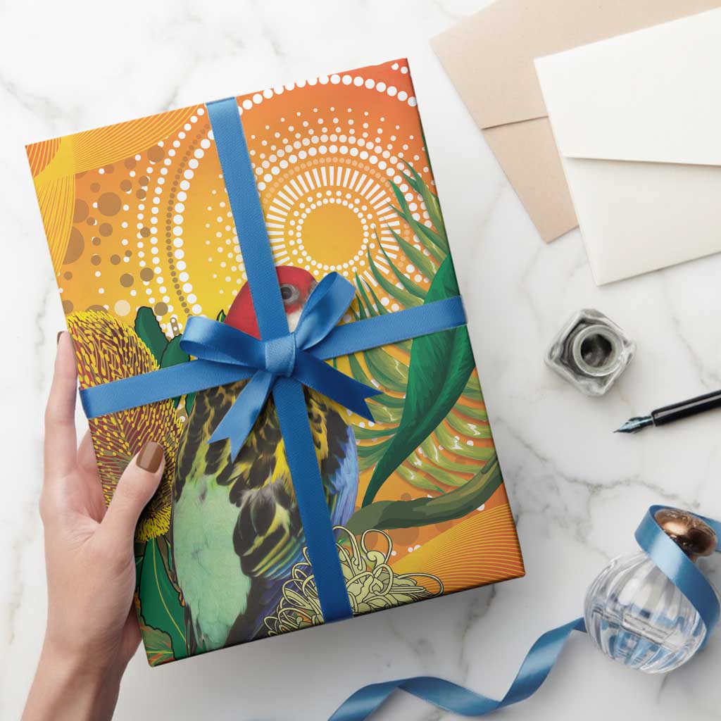 Eastern Rosella Australia Wrapping Paper Banksia Aboriginal Art - Aussie Hoodie