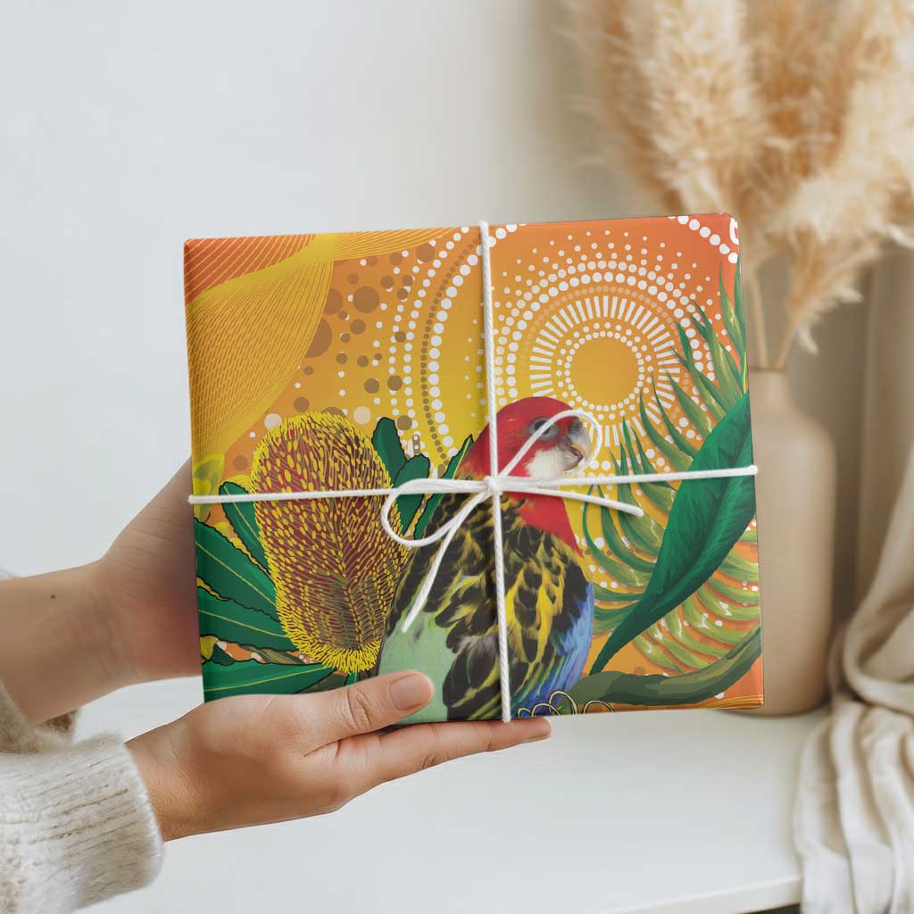 Eastern Rosella Australia Wrapping Paper Banksia Aboriginal Art - Aussie Hoodie