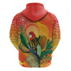 Eastern Rosella Australia Zip Hoodie Banksia Aboriginal Art - Aussie Hoodie