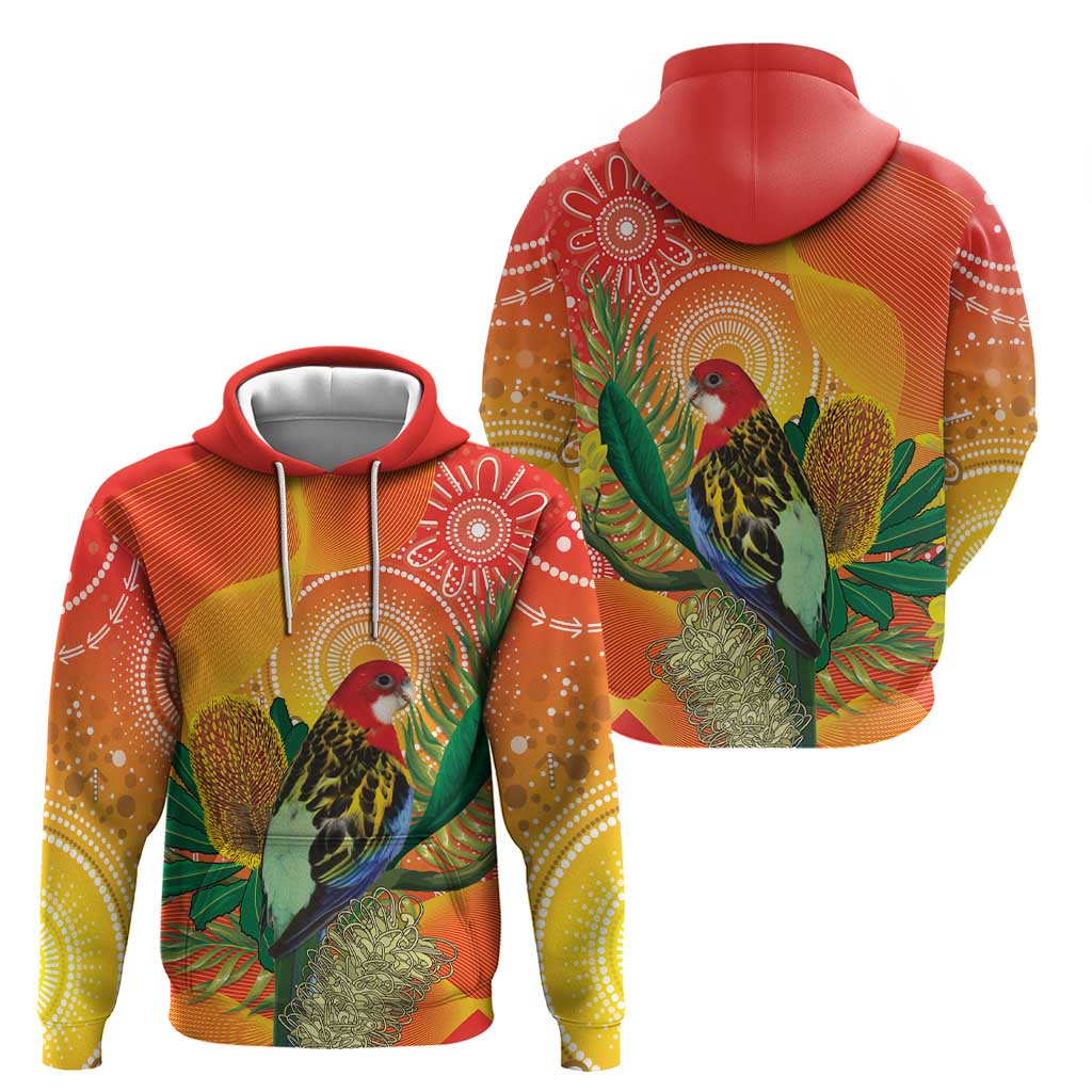 Eastern Rosella Australia Zip Hoodie Banksia Aboriginal Art - Aussie Hoodie
