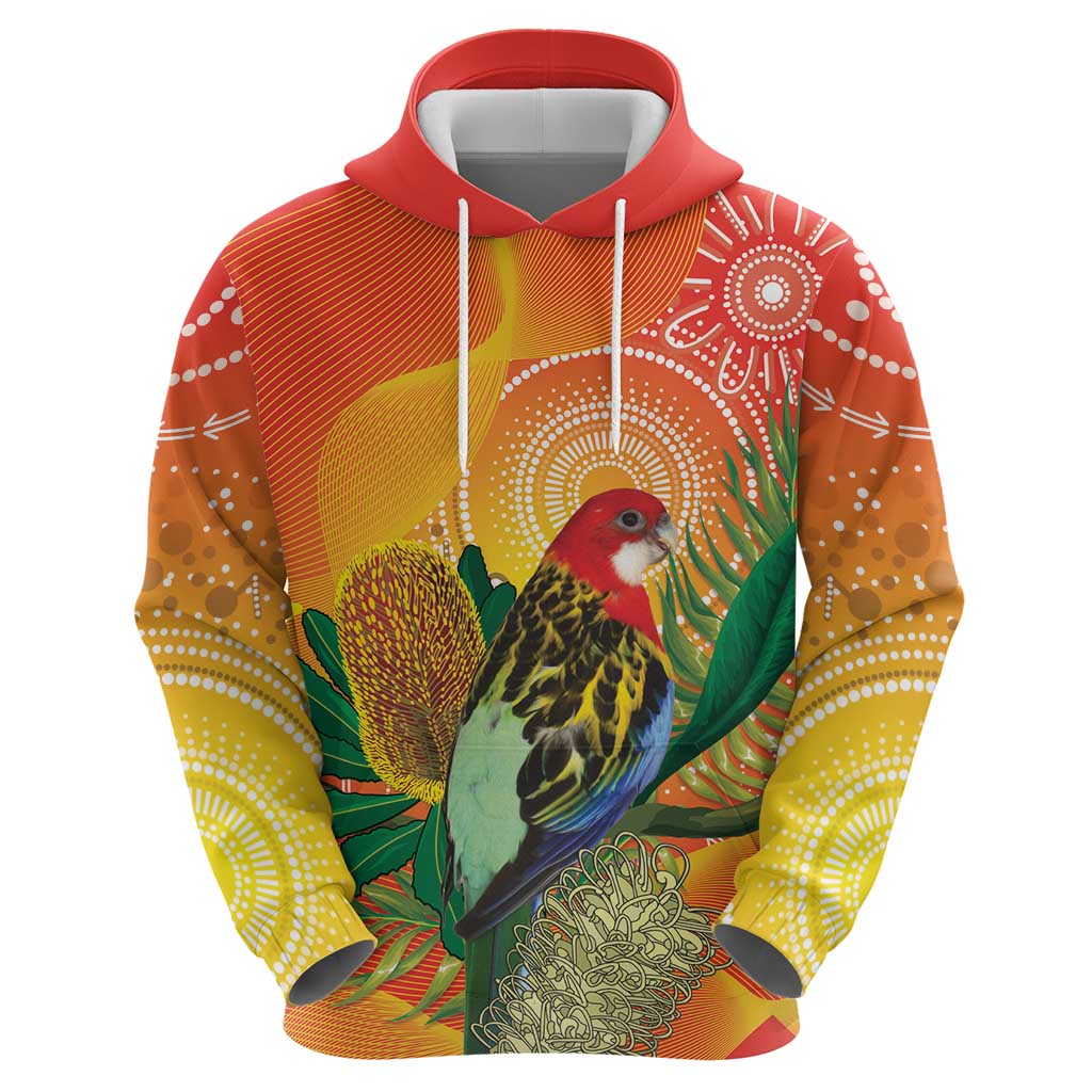 Eastern Rosella Australia Zip Hoodie Banksia Aboriginal Art - Aussie Hoodie
