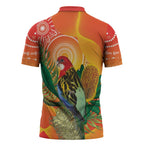 Eastern Rosella Australia Zipper Polo Shirt Banksia Aboriginal Art - Aussie Hoodie
