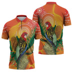 Eastern Rosella Australia Zipper Polo Shirt Banksia Aboriginal Art - Aussie Hoodie