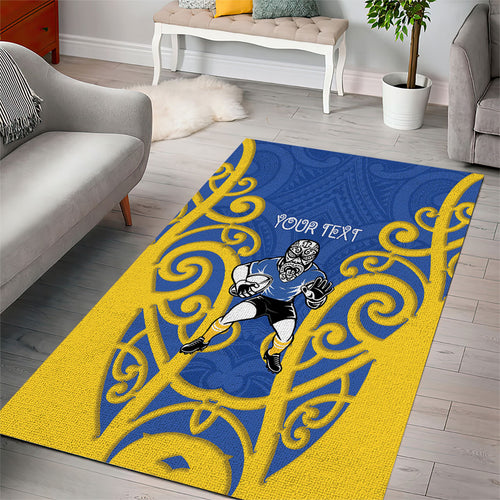 Otago Custom Rugby New Zealand Area Rug Aotearoa Maori Pukana Tiki Mascot
