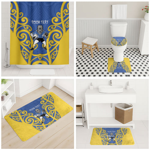 Otago Custom Rugby New Zealand Bathroom Set Aotearoa Maori Pukana Tiki Mascot