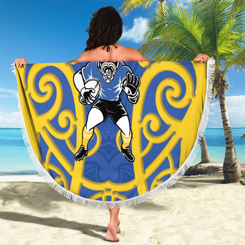 Otago Custom Rugby New Zealand Beach Blanket Aotearoa Maori Pukana Tiki Mascot