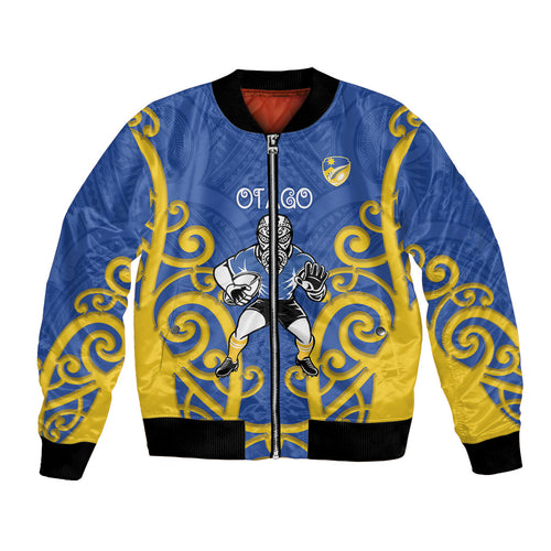 Otago Custom Rugby New Zealand Bomber Jacket Aotearoa Maori Pukana Tiki Mascot