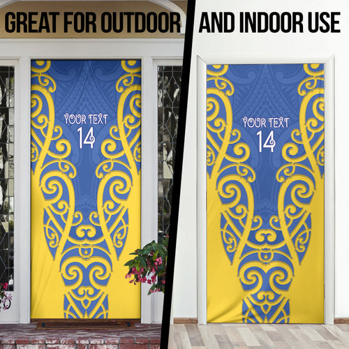 Otago Custom Rugby New Zealand Door Cover Aotearoa Maori Pukana Tiki Mascot