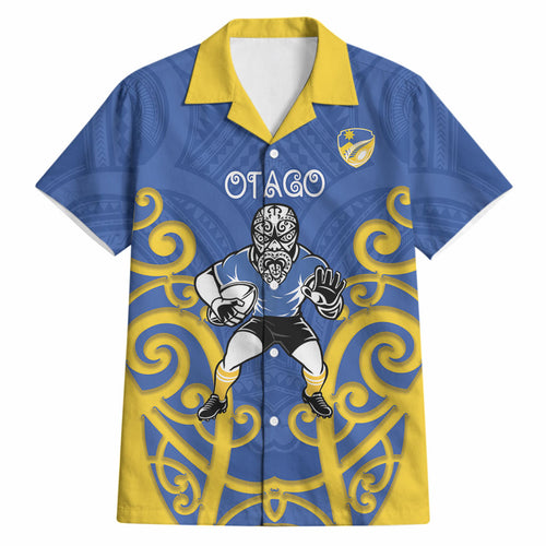 Otago Custom Rugby New Zealand Hawaiian Shirt Aotearoa Maori Pukana Tiki Mascot
