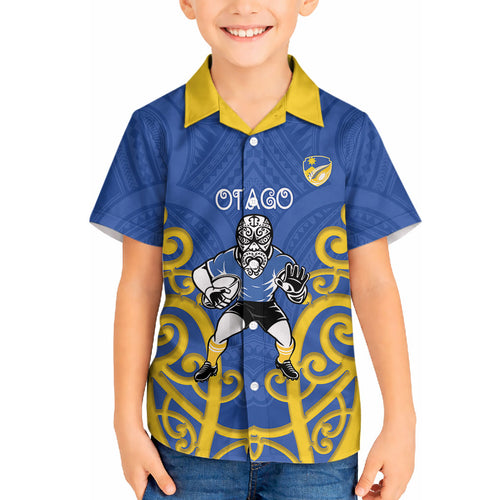 Otago Custom Rugby New Zealand Hawaiian Shirt Aotearoa Maori Pukana Tiki Mascot