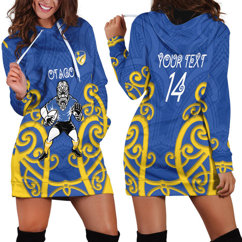 Otago Custom Rugby New Zealand Hoodie Dress Aotearoa Maori Pukana Tiki Mascot