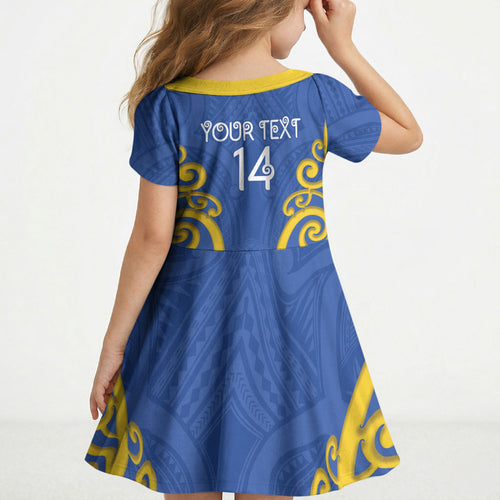 Otago Custom Rugby New Zealand Kid Short Sleeve Dress Aotearoa Maori Pukana Tiki Mascot