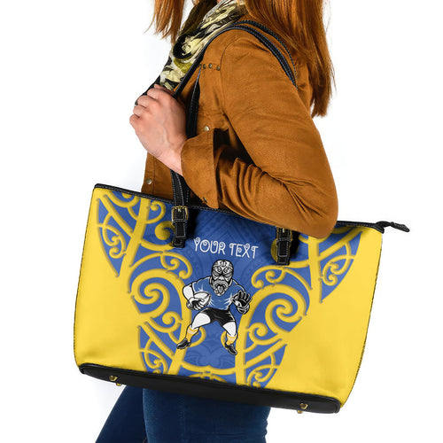 Otago Custom Rugby New Zealand Leather Tote Bag Aotearoa Maori Pukana Tiki Mascot