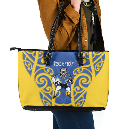 Otago Custom Rugby New Zealand Leather Tote Bag Aotearoa Maori Pukana Tiki Mascot