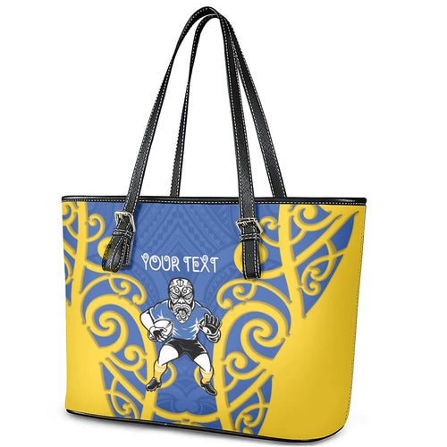 Otago Custom Rugby New Zealand Leather Tote Bag Aotearoa Maori Pukana Tiki Mascot