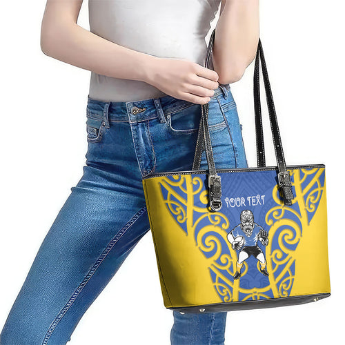 Otago Custom Rugby New Zealand Leather Tote Bag Aotearoa Maori Pukana Tiki Mascot