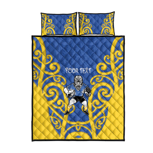 Otago Custom Rugby New Zealand Quilt Bed Set Aotearoa Maori Pukana Tiki Mascot