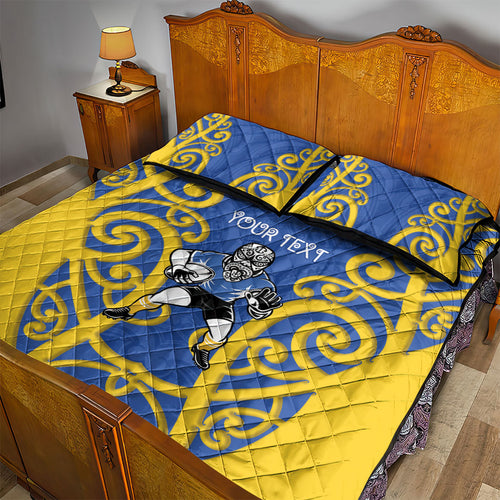 Otago Custom Rugby New Zealand Quilt Bed Set Aotearoa Maori Pukana Tiki Mascot