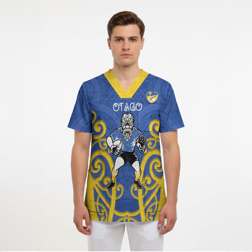 Otago Custom Rugby New Zealand Scrub Top Aotearoa Maori Pukana Tiki Mascot