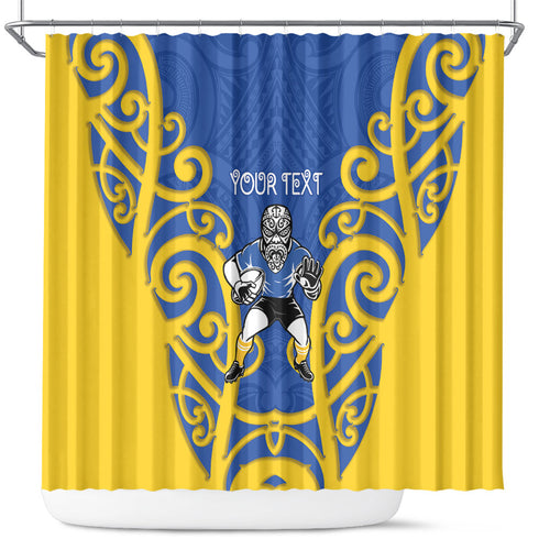 Otago Custom Rugby New Zealand Shower Curtain Aotearoa Maori Pukana Tiki Mascot