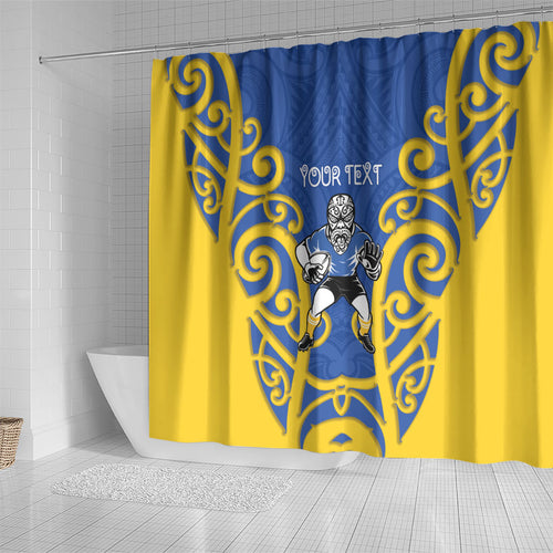 Otago Custom Rugby New Zealand Shower Curtain Aotearoa Maori Pukana Tiki Mascot