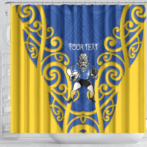 Otago Custom Rugby New Zealand Shower Curtain Aotearoa Maori Pukana Tiki Mascot