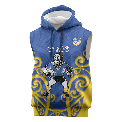 Otago Custom Rugby New Zealand Sleeveless Hoodie Aotearoa Maori Pukana Tiki Mascot