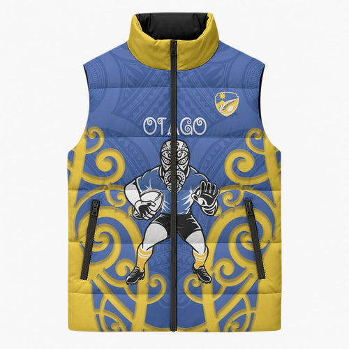 Otago Custom Rugby New Zealand Sleeveless Puffer Jacket Aotearoa Maori Pukana Tiki Mascot