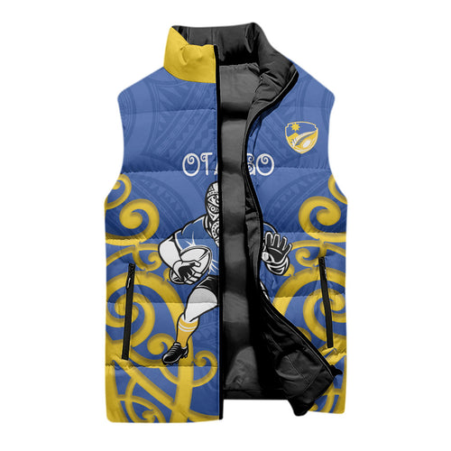 Otago Custom Rugby New Zealand Sleeveless Puffer Jacket Aotearoa Maori Pukana Tiki Mascot