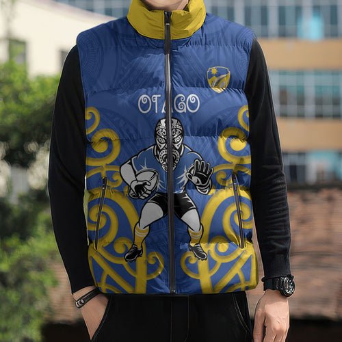 Otago Custom Rugby New Zealand Sleeveless Puffer Jacket Aotearoa Maori Pukana Tiki Mascot