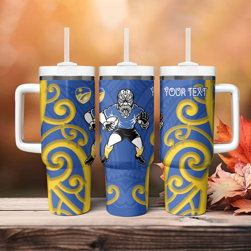 Otago Custom Rugby New Zealand Tumbler With Handle Aotearoa Maori Pukana Tiki Mascot