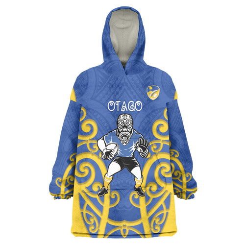 Otago Custom Rugby New Zealand Wearable Blanket Hoodie Aotearoa Maori Pukana Tiki Mascot