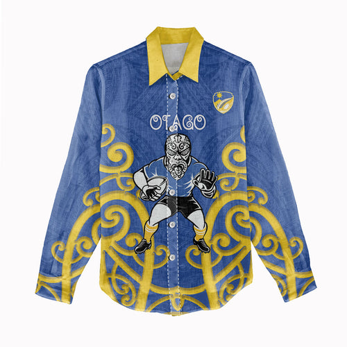 Otago Custom Rugby New Zealand Women Casual Shirt Aotearoa Maori Pukana Tiki Mascot