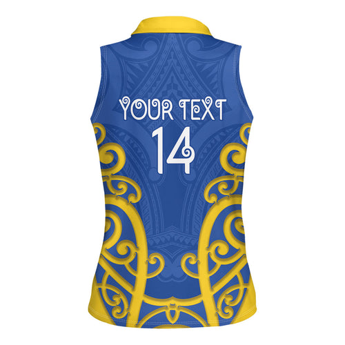 Otago Custom Rugby New Zealand Women Sleeveless Polo Shirt Aotearoa Maori Pukana Tiki Mascot