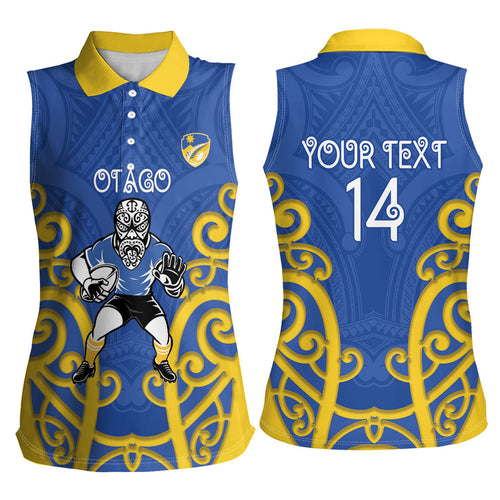 Otago Custom Rugby New Zealand Women Sleeveless Polo Shirt Aotearoa Maori Pukana Tiki Mascot