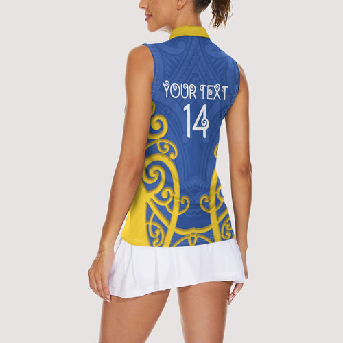 Otago Custom Rugby New Zealand Women Sleeveless Polo Shirt Aotearoa Maori Pukana Tiki Mascot