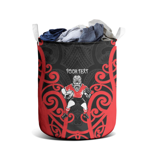 Counties Manukau Custom Rugby New Zealand Laundry Basket Aotearoa Maori Pukana Tiki Mascot
