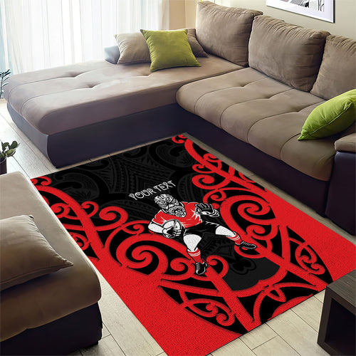 Counties Manukau Custom Rugby New Zealand Area Rug Aotearoa Maori Pukana Tiki Mascot