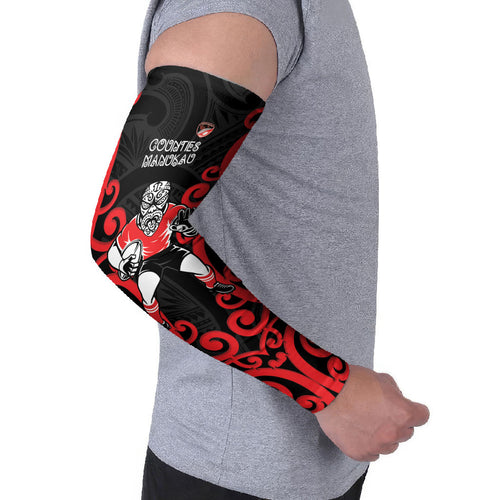 Counties Manukau Custom Rugby New Zealand Arm Sleeves Aotearoa Maori Pukana Tiki Mascot