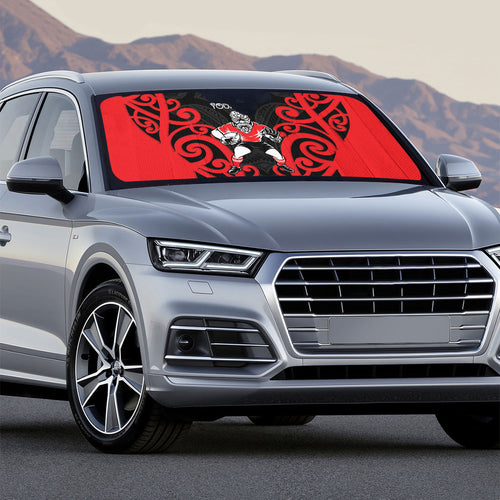 Counties Manukau Custom Rugby New Zealand Auto Sun Shade Aotearoa Maori Pukana Tiki Mascot