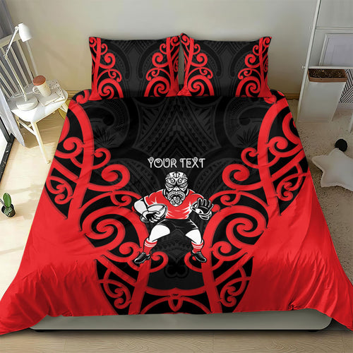 Counties Manukau Custom Rugby New Zealand Bedding Set Aotearoa Maori Pukana Tiki Mascot