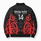 Counties Manukau Custom Rugby New Zealand Bomber Puffer Jacket Aotearoa Maori Pukana Tiki Mascot