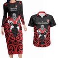 Counties Manukau Custom Rugby New Zealand Couples Matching Long Sleeve Bodycon Dress and Hawaiian Shirt Aotearoa Maori Pukana Tiki Mascot