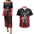Counties Manukau Custom Rugby New Zealand Couples Matching Puletasi and Hawaiian Shirt Aotearoa Maori Pukana Tiki Mascot