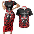 Counties Manukau Custom Rugby New Zealand Couples Matching Short Sleeve Bodycon Dress and Hawaiian Shirt Aotearoa Maori Pukana Tiki Mascot