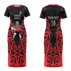 Counties Manukau Custom Rugby New Zealand Couples Matching Short Sleeve Bodycon Dress and Long Sleeve Button Shirt Aotearoa Maori Pukana Tiki Mascot
